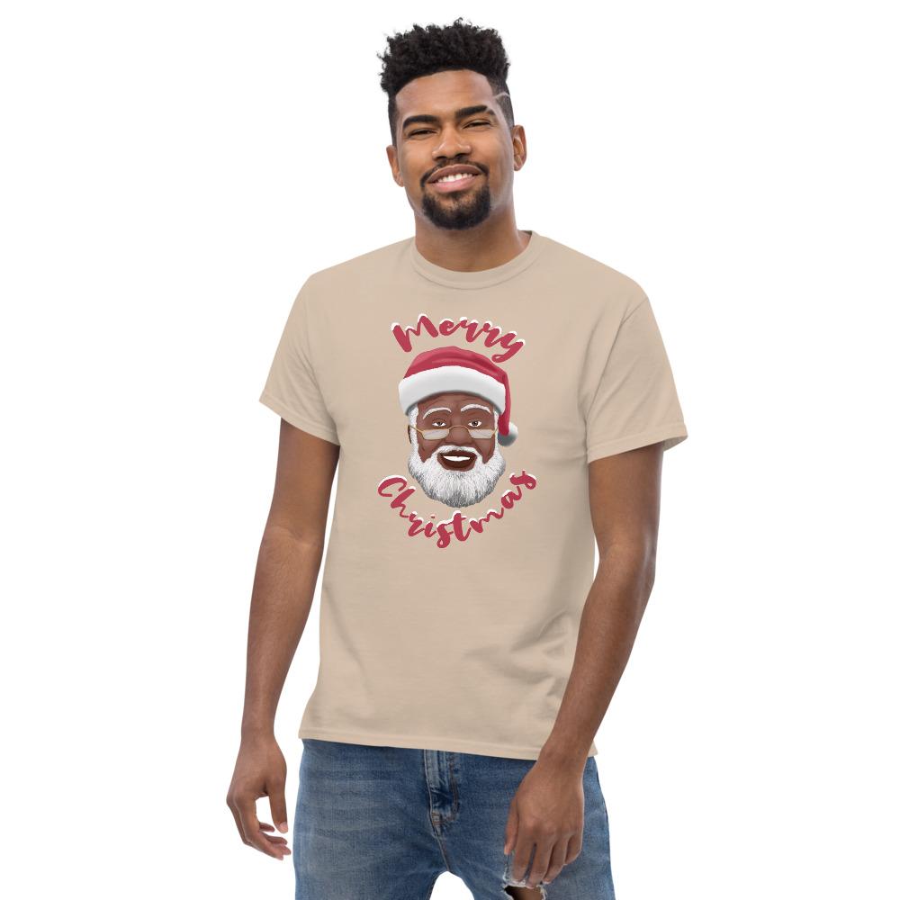 Merry Chirstmas: African American Santa Claus Short Sleeve T-Shirt (Sand)