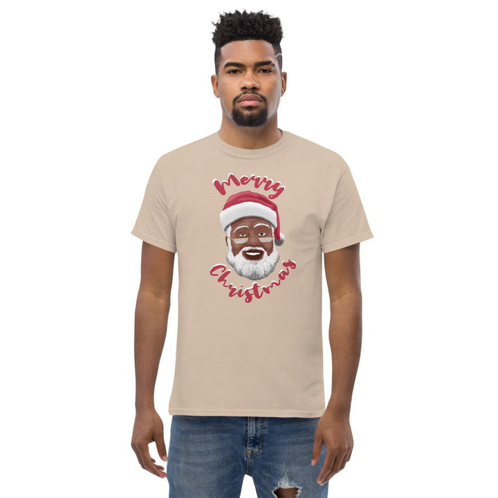 Merry Chirstmas: African American Santa Claus Short Sleeve T-Shirt (Sand)
