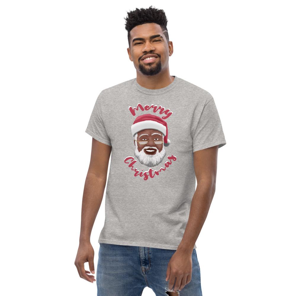 Merry Chirstmas: African American Santa Claus Short Sleeve T-Shirt (Sport Grey)