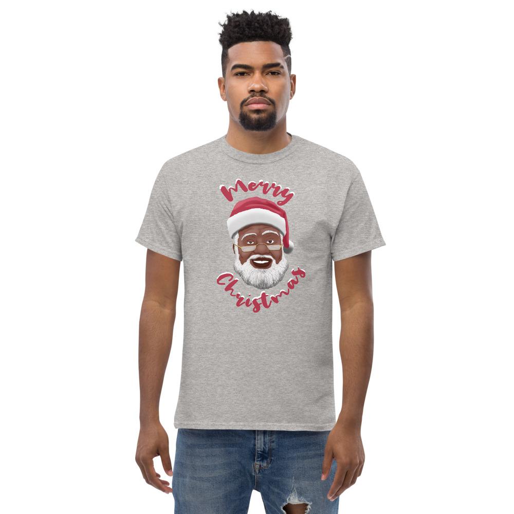 Merry Chirstmas: African American Santa Claus Short Sleeve T-Shirt (Sport Grey)