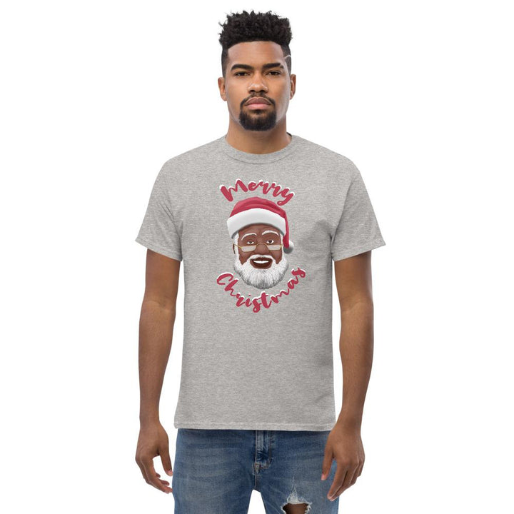 Merry Chirstmas: African American Santa Claus Short Sleeve T-Shirt (Sport Grey)