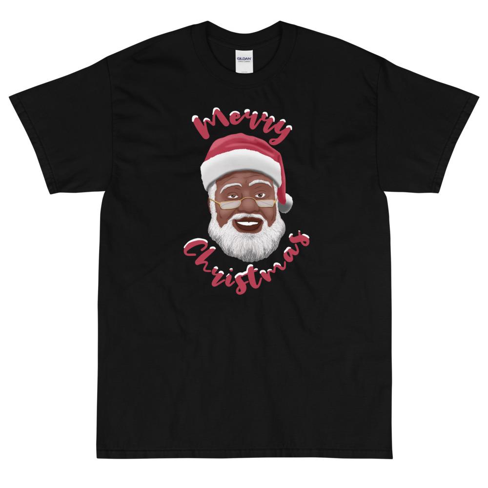 Merry Chirstmas: African American Santa Claus Short Sleeve T-Shirt (Black)
