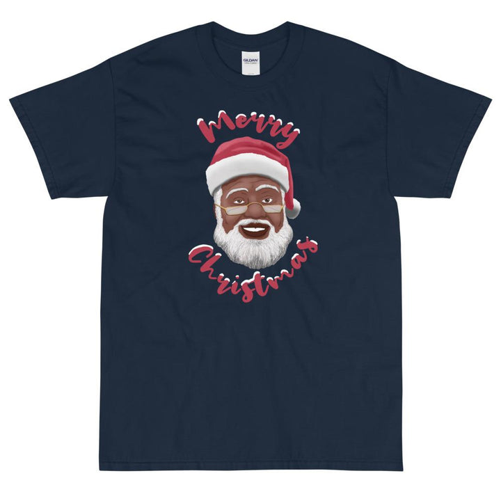 Merry Chirstmas: African American Santa Claus Short Sleeve T-Shirt (Navy)