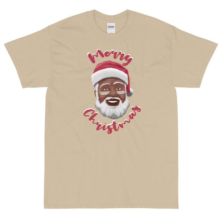 Merry Chirstmas: African American Santa Claus Short Sleeve T-Shirt (Sand)
