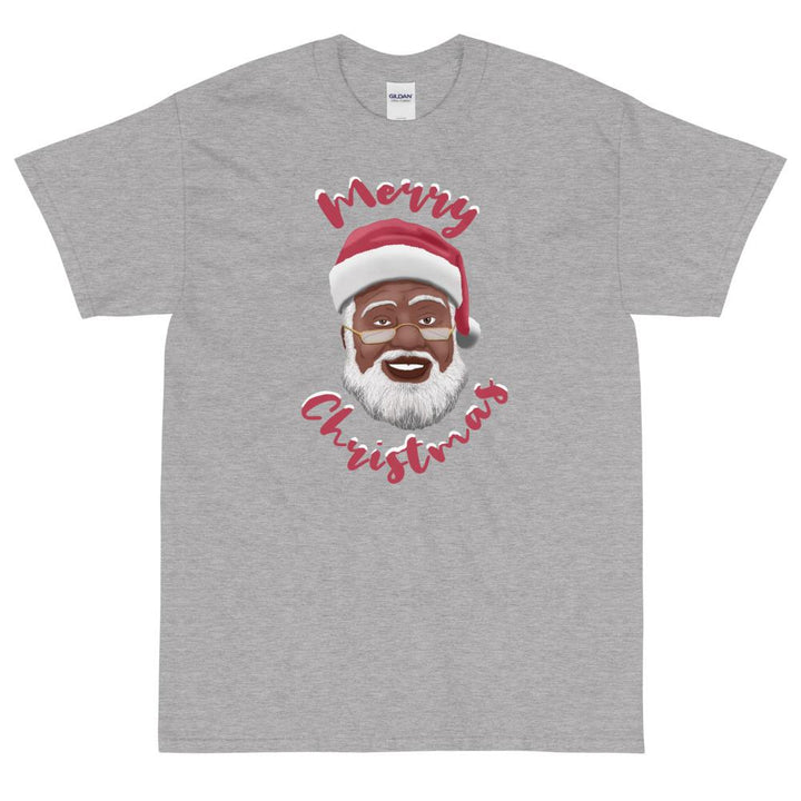 Merry Chirstmas: African American Santa Claus Short Sleeve T-Shirt (Sport Grey)