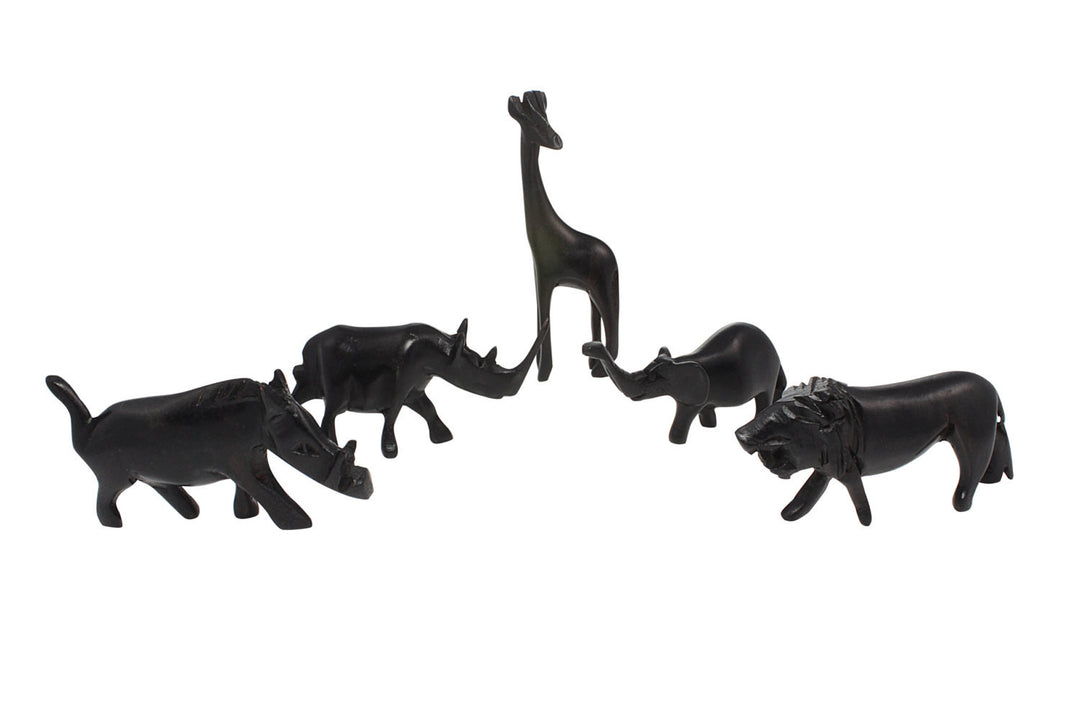 Hand Made Miniature Kenyan African Blackwood Serengeti Animal Set (5 piece)