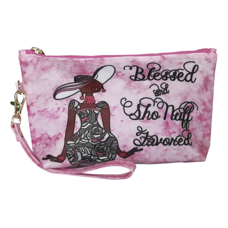 Blessed and Sho'Nuff Favored Cosmetic Pouch by Kiwi McDowell