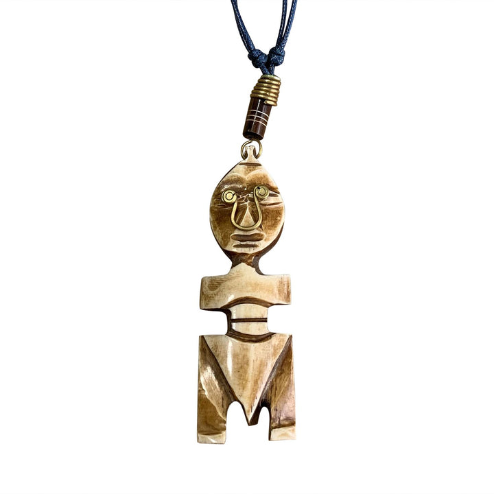 The African: Authentic Handmade African Mask Bone & Brass Pendant Necklace