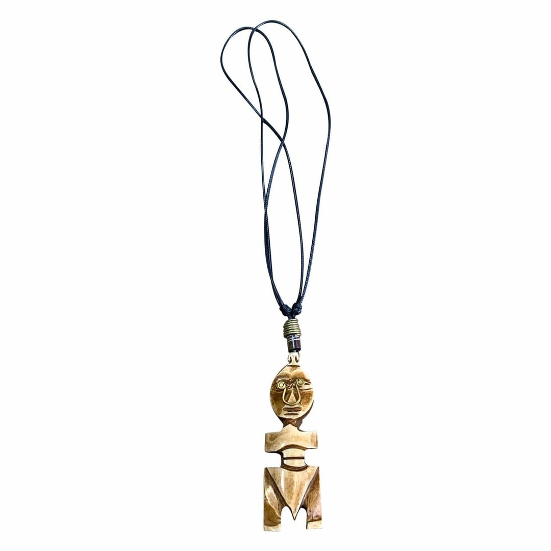 The African: Authentic Handmade African Mask Bone & Brass Pendant Necklace