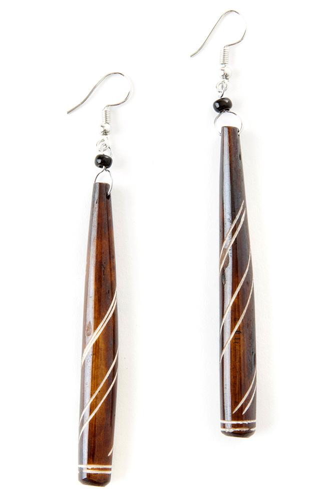 Authentic African Hand Made Pinstripe Bone Drop/Dangle Fishhook Earrings
