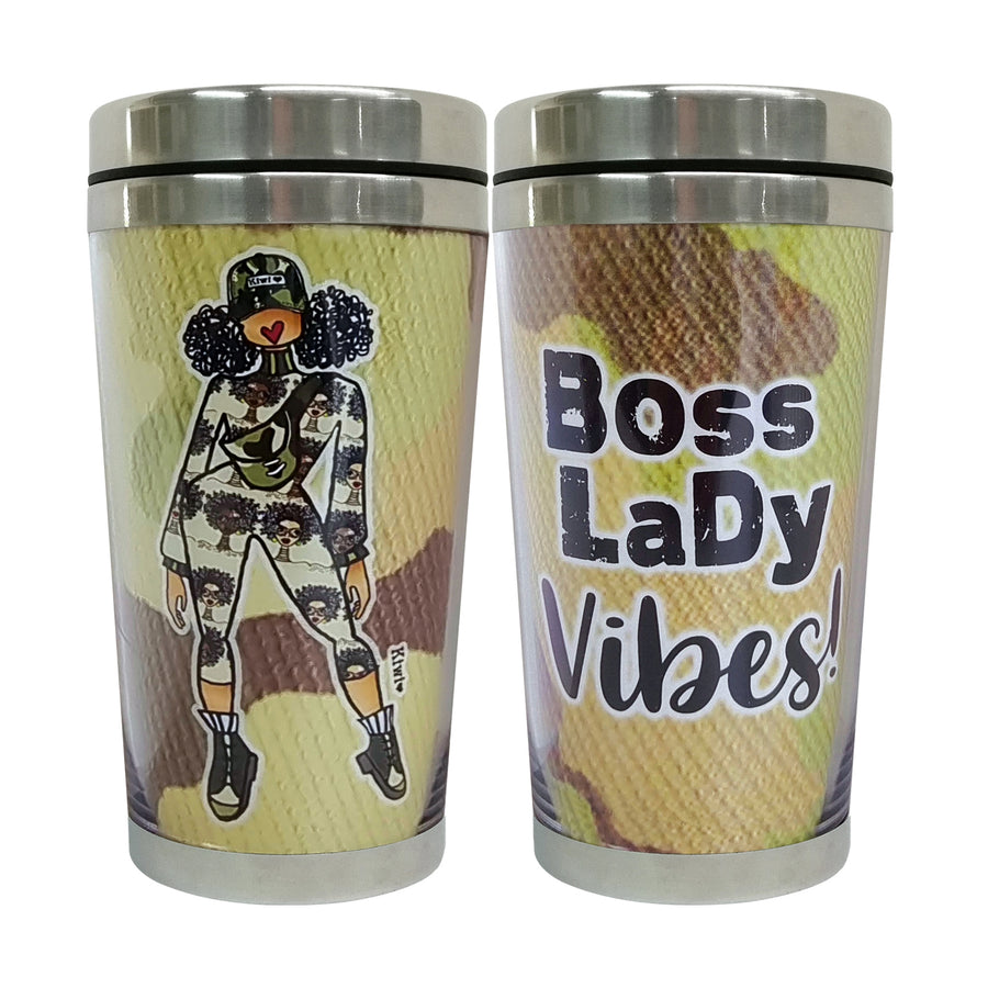 Boss Lady Vibes by Kiwi McDowell: African American Travel Mug/Tumbler
