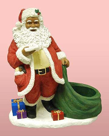 African American Santa Claus Pillar Candleholder