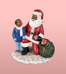 African American Santa Claus With Boy Figurine 