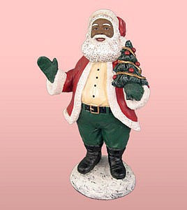 African American Santa Claus Holding a Tree Figurine
