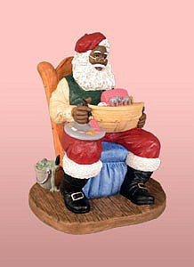 African American Santa Claus Painting A Toy Boat Figurine