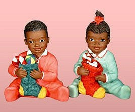 African American Christmas Kids With Stockings Figurine 