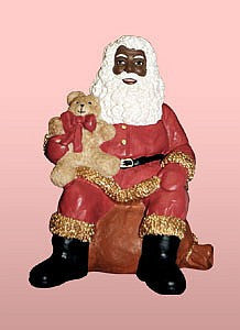 African American Santa Claus Sitting with Teddy Bear Figurine 