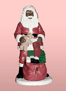 African American Santa Claus with Teddy Bear Figurine