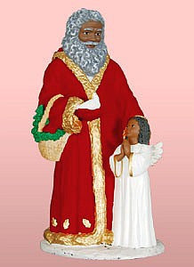 African American Santa Claus With Angel Figurine