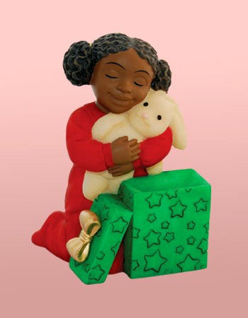 African American Christmas Girl With Bunny Figurine