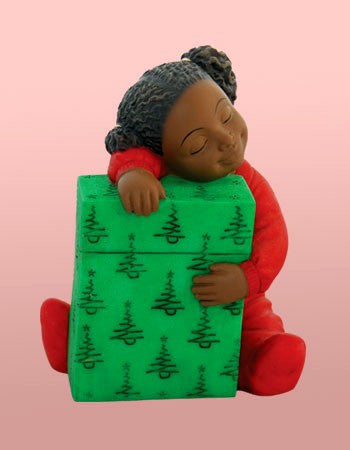 African American Christmas Girl Hugging Gift Figurine