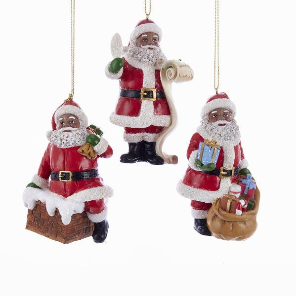 African American Santa Claus Assorted Christmas Ornament Set (3 Piece)