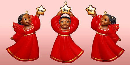 Cherub African American Christmas Ornament Set II (Red)