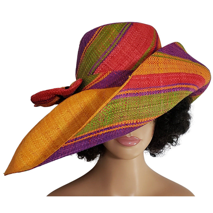 Chidinma: Authentic Hand Woven Multi-Color Madagascar Big Brim Raffia Sun Hat