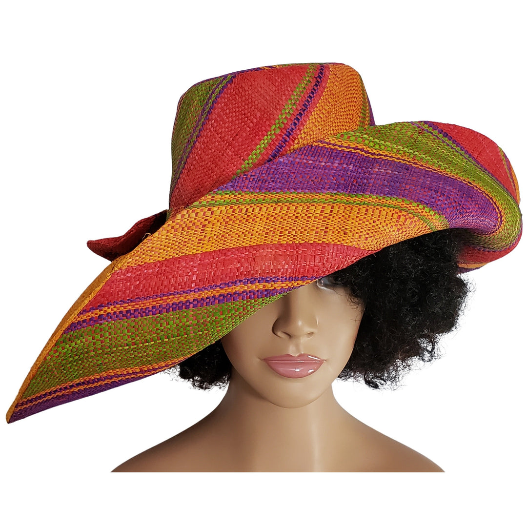 Chidinma: Authentic Hand Woven Multi-Color Madagascar Big Brim Raffia Sun Hat