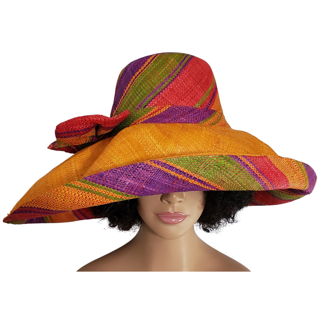 Chidinma: Authentic Hand Woven Multi-Color Madagascar Big Brim Raffia Sun Hat