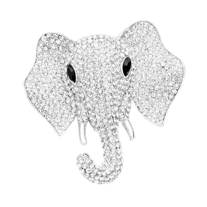 Delta Sigma Theta Inspired Sparkling Crystal Elephant Brooch (Silver Plated)
