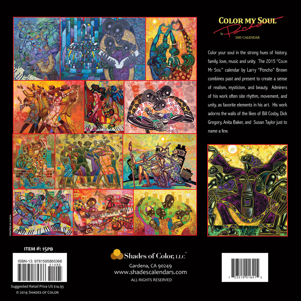 Color My Soul: The Art of Poncho 2015 African American Calendar (Back)