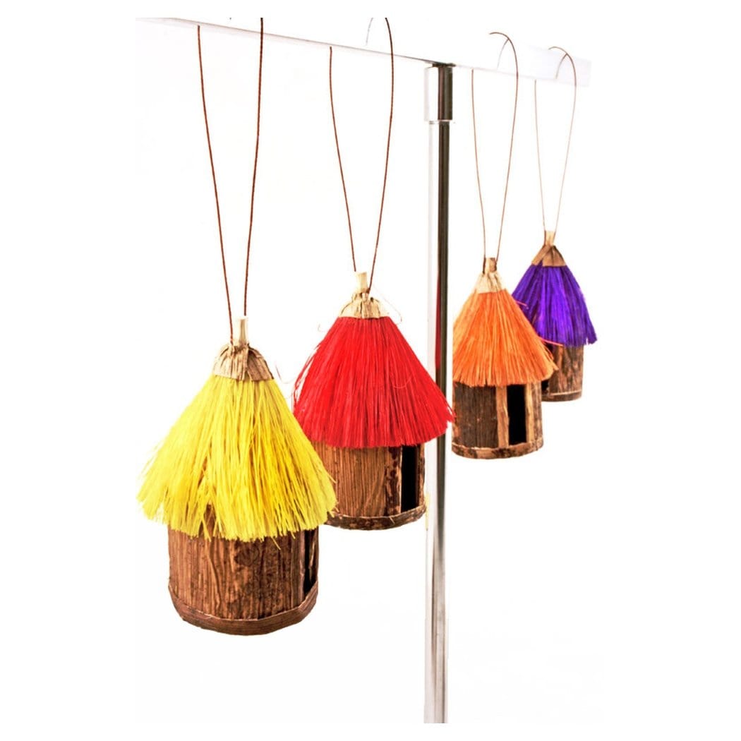 1 of 4: Authentic African Hand Made Colorful Sisal & Banana Fiber Hut Ornaments (Set of 4)
