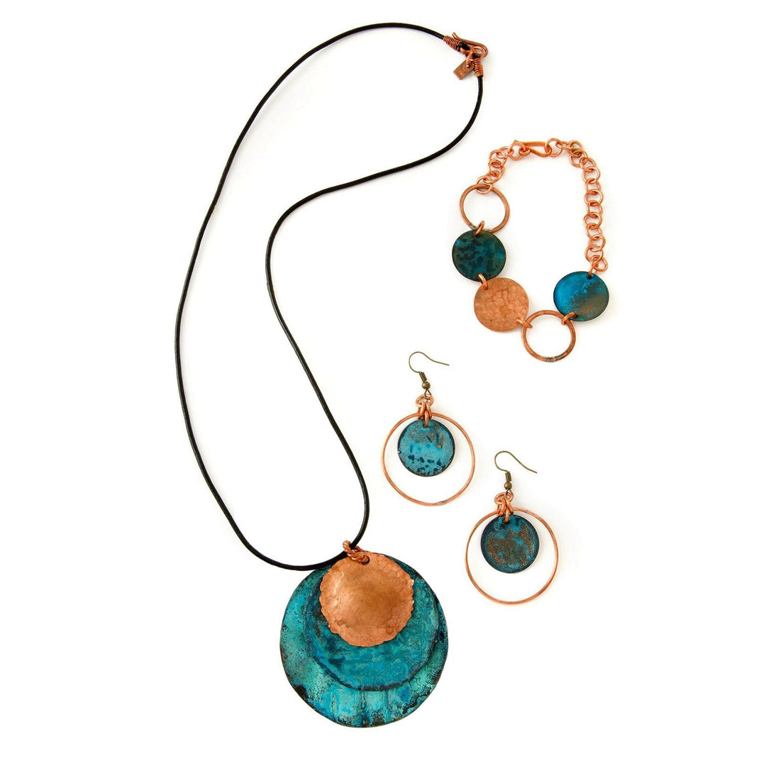 Authentic African Copper Viridian Disc Earrings Jewelry Set by Akoma Accents