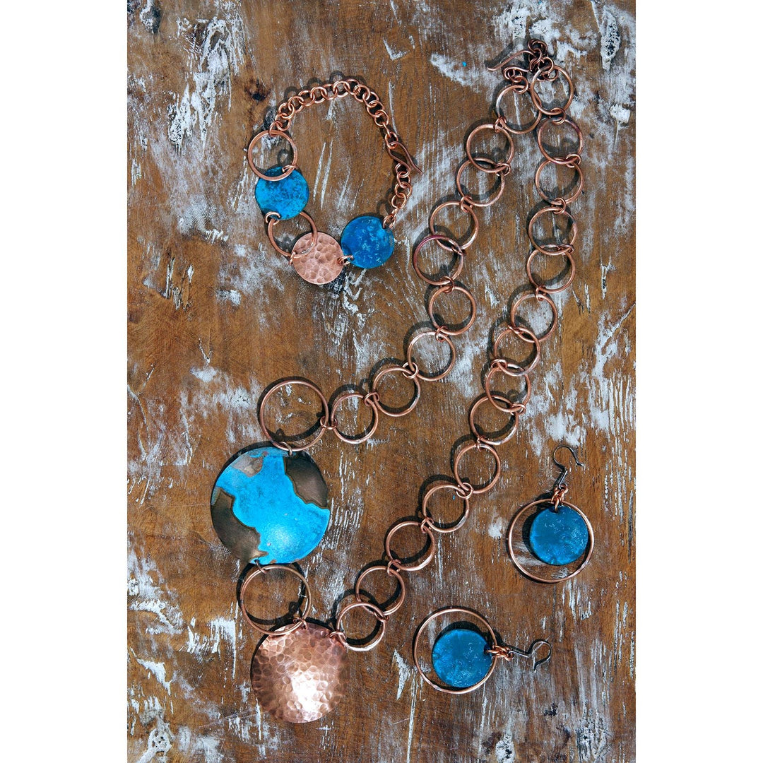 Authentic African Copper Viridian Disc Earrings Jewelry Set by Akoma Accents