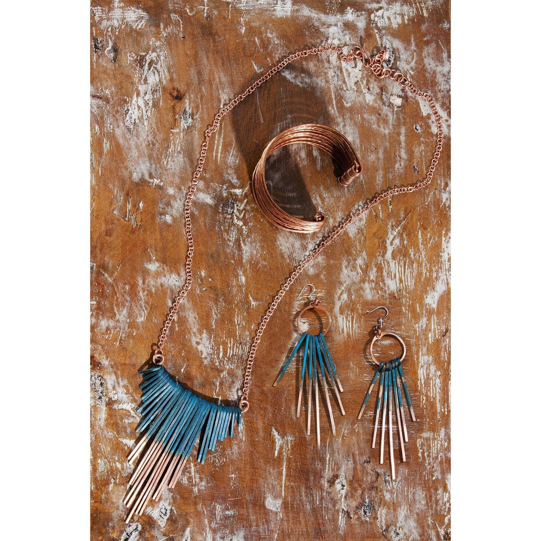 Authentic African Copper Viridian Fringe Earrings by Akoma Accents