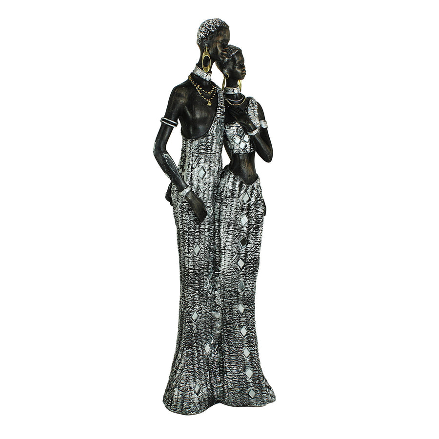 African Couple with Arms Wrapped Around Figurine: Silver Mosaic Collection