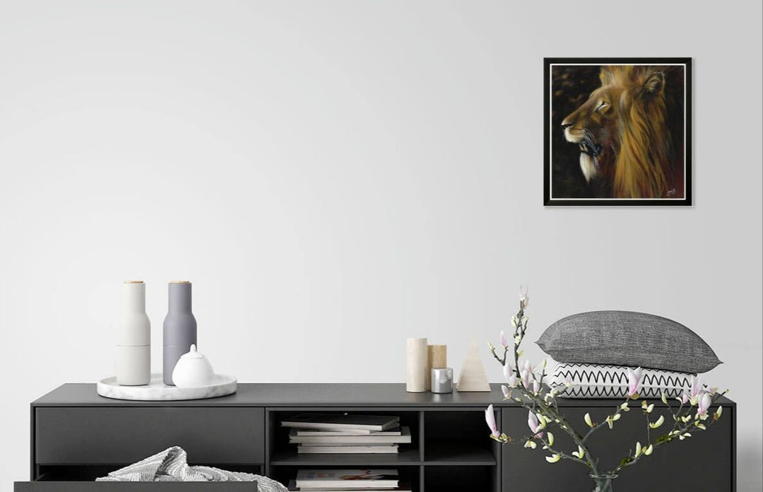 Courage: African Lion by Cecil "CREED" Reed Jr. (Black Frame - Mock Up)
