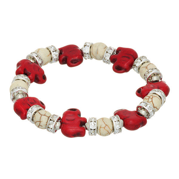 Ivory and Crimson Elephant Stretch Bracelet (Delta Sigma Theta Inspired)