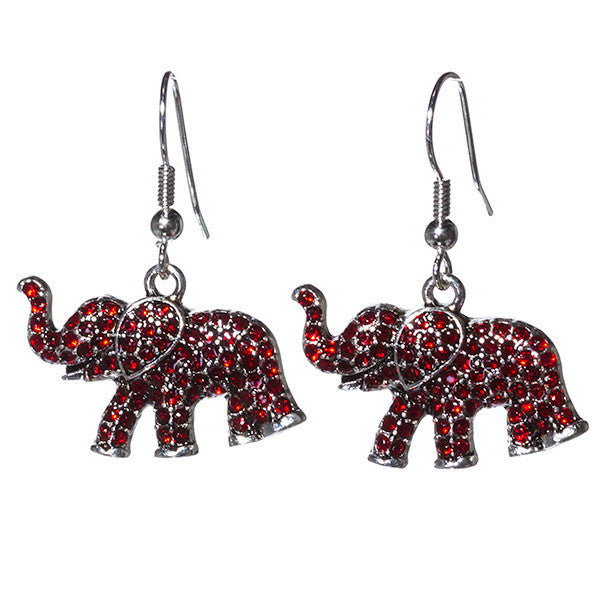 Crimson Rhinestone Elephant Fishhook Earrings (Delta Sigma Theta Inspired)
