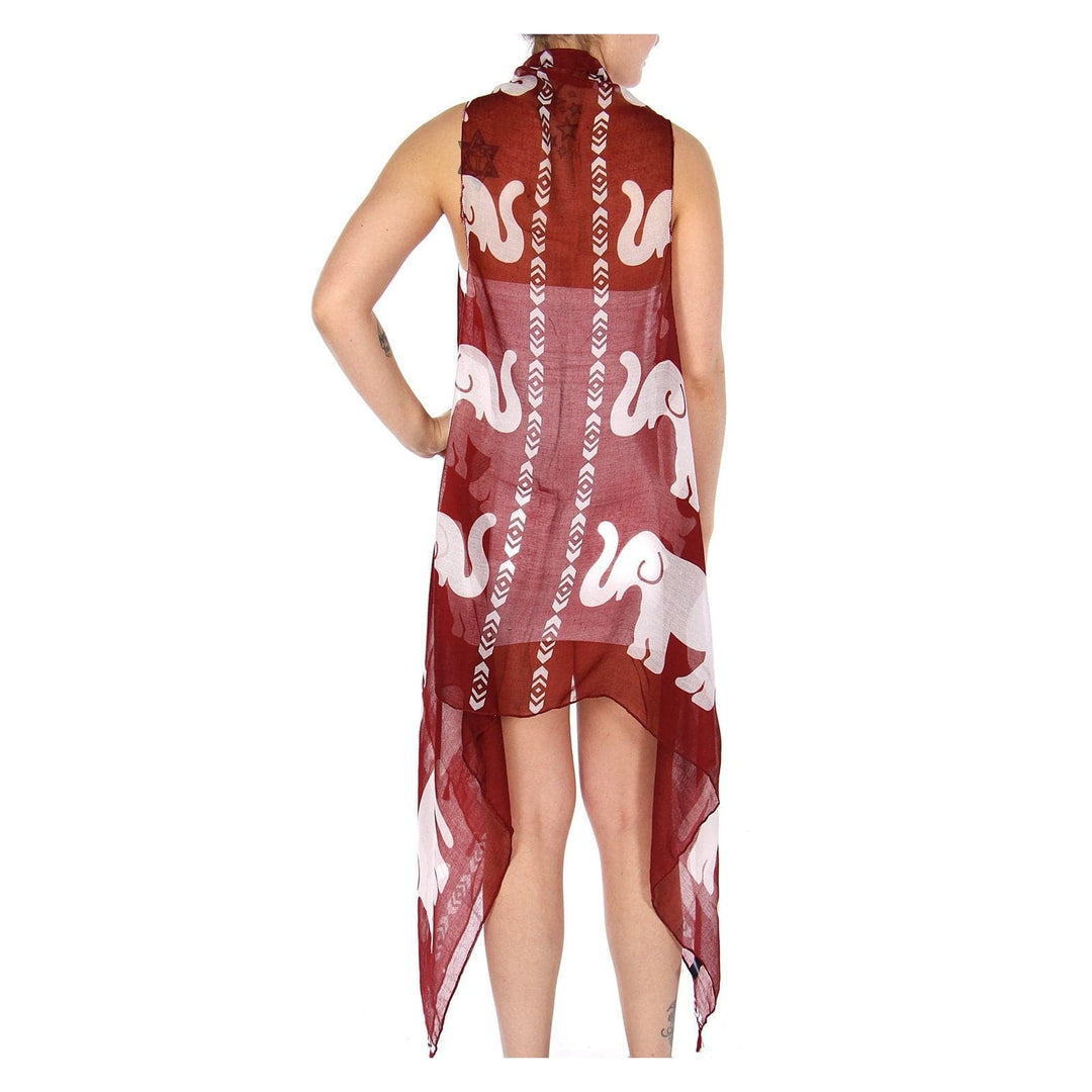 Delta Sigma Theta Inspired Crimson Red Chiffon Vest/Cover Up w/ White Elephants