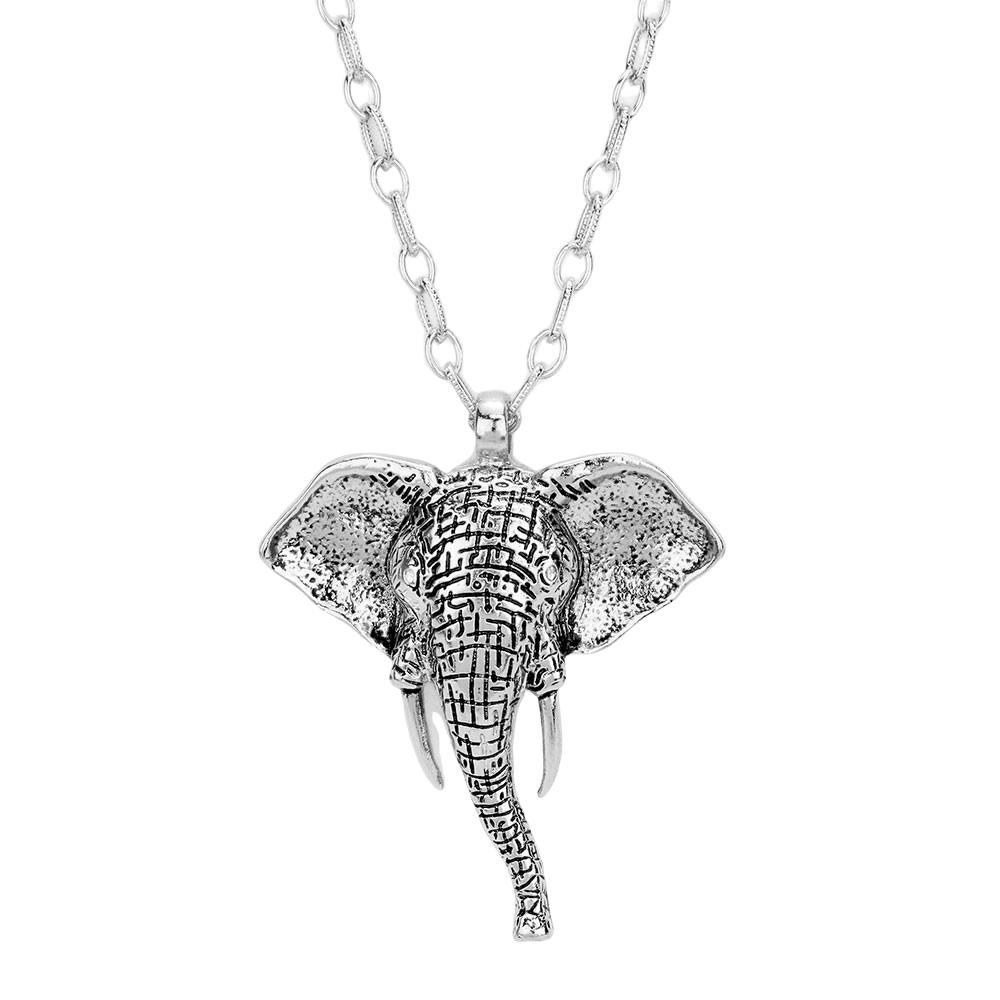 1 of 4: Delta Sigma Theta Inspired Antique Metal Elephant Long Necklace (Silver Tone)