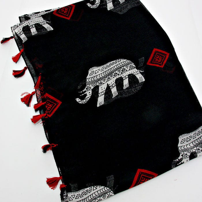 Black Elephant Tassel Infinity Scarf