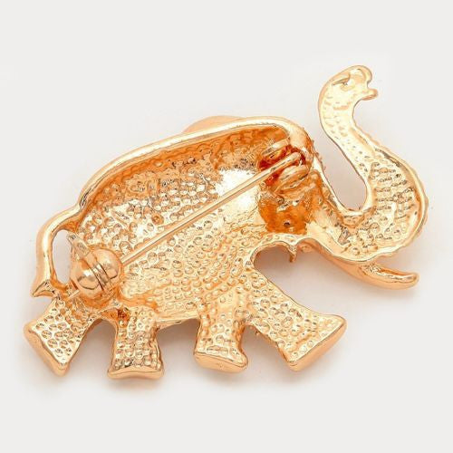 Gold Toned Crystal Pave Elephant Brooch (Rear)