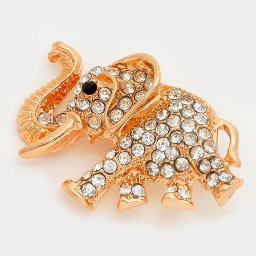 Gold Toned Crystal Pave Elephant Brooch (Front)