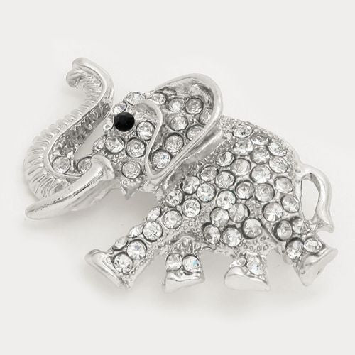 Silver Toned Crystal Pave Elephant Brooch (Front)