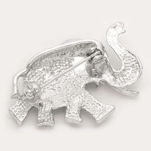 Silver Toned Crystal Pave Elephant Brooch (Rear)