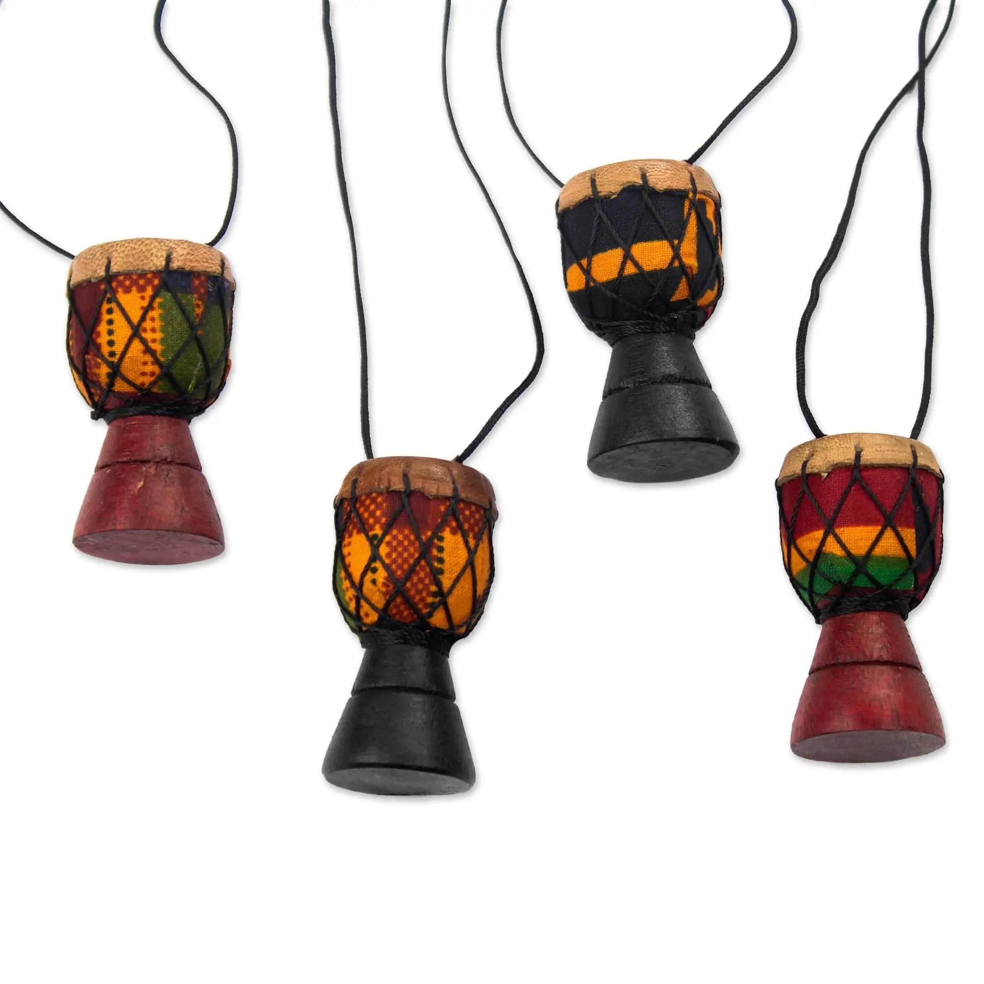 Novica Handmade Djembe Colors Wood Ornaments Set of 4
