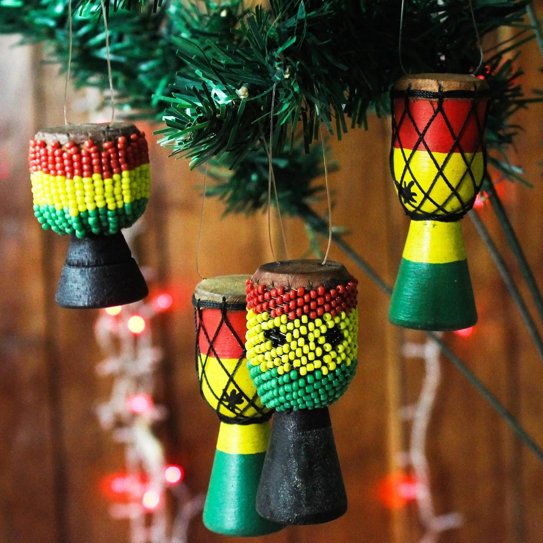 Djembe Set II by Robert Lanyo : Authentic Hand Carved African Christmas Ornament