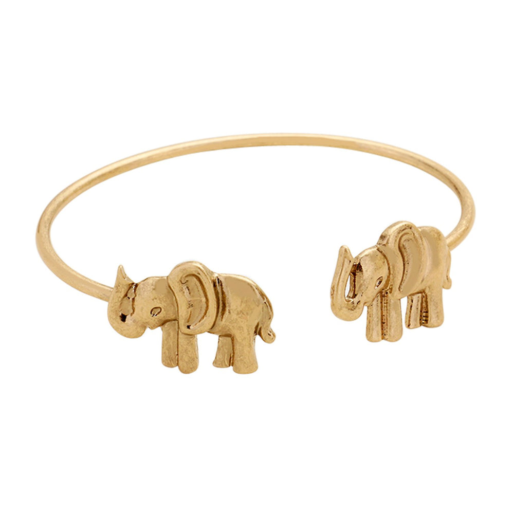 Burnished Dual Elephant Tip Cuff Bracelet (Gold Toned)